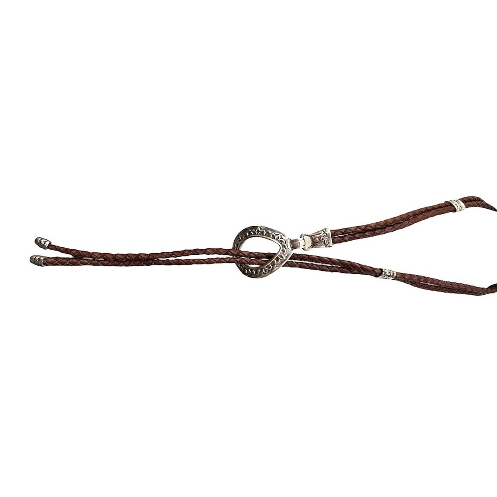Vintage 1994 Braided Leather Bolo Belt Brown Silver Western Southwestern Cinch - Picture 3 of 7